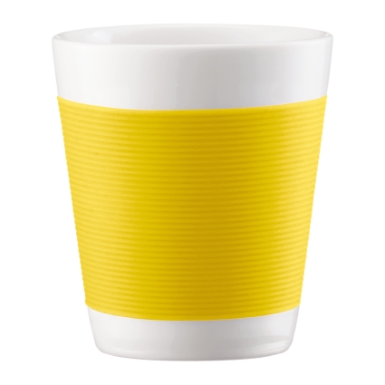 Bodum Canteen Double Wall Porcelain Mugs Cup, Silicone Sleeve