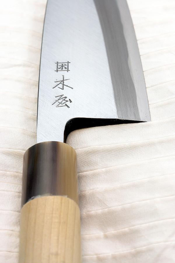 KIYA IZUTSUKI JAPANESE DEBA KNIFE, YASUKI SHIROGAMI STEEL BLADE 165MM