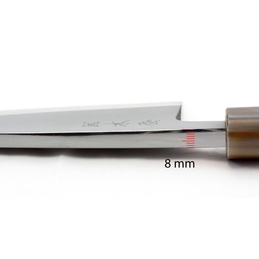 KIYA IZUTSUKI JAPANESE DEBA KNIFE, YASUKI SHIROGAMI STEEL BLADE 165MM