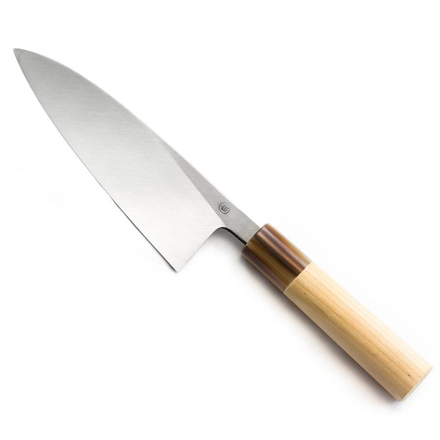 KIYA IZUTSUKI JAPANESE DEBA KNIFE, YASUKI SHIROGAMI STEEL BLADE 165MM