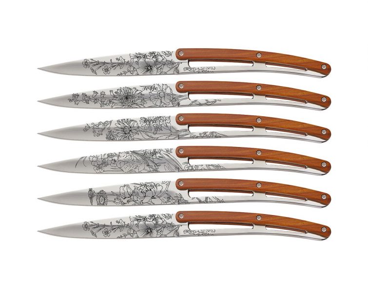 6 Deejo steak knives, Coral wood - STEAK KNIVES - TABLEWARE