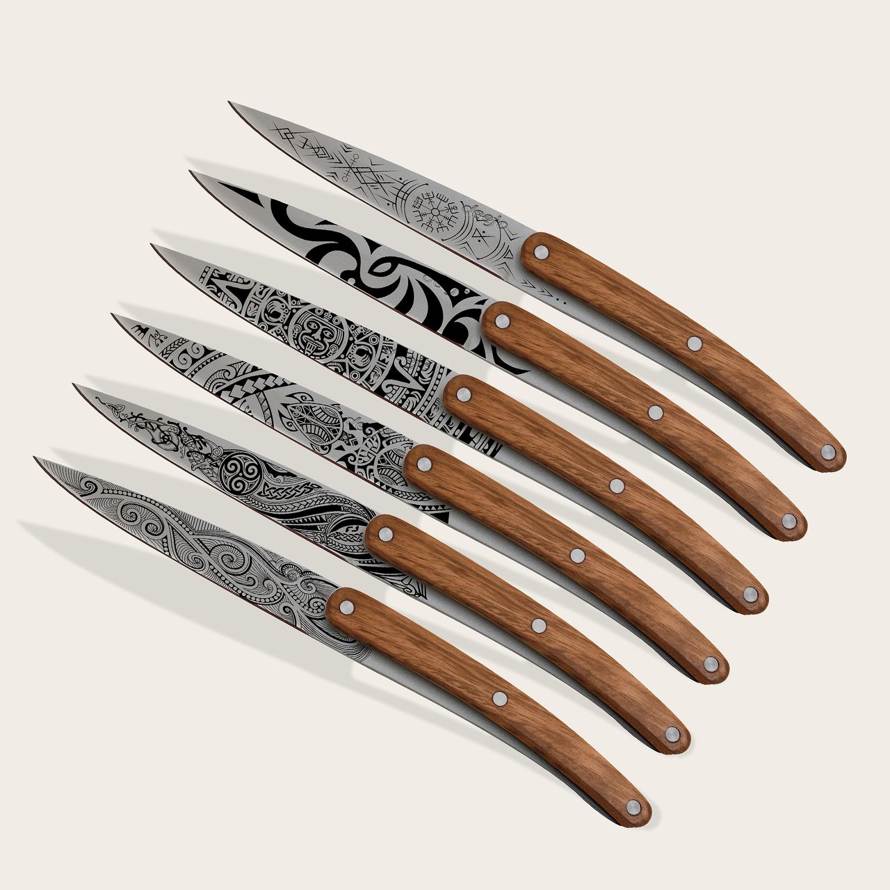 Deejo - 6 Paring Knives Zebra Wood / Tattoos of the World - The Potlok