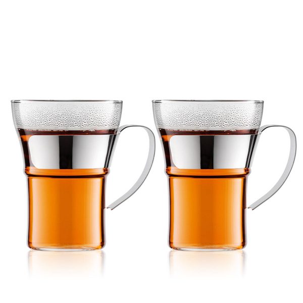 BODUM Assam Coffee Glasses with Steel Handles 0.35 L, Set of 2