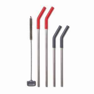 OXO Good Grips 5-Piece Reusable Straw Set, Red/Grey