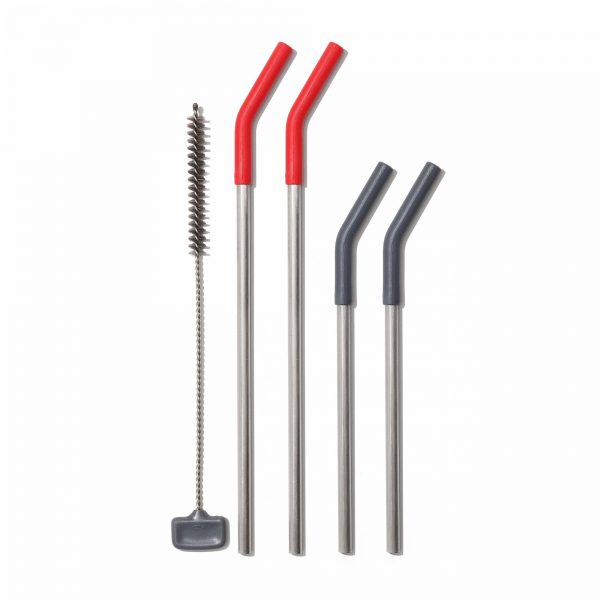 OXO Good Grips 5-Piece Reusable Straw Set, Red/Grey